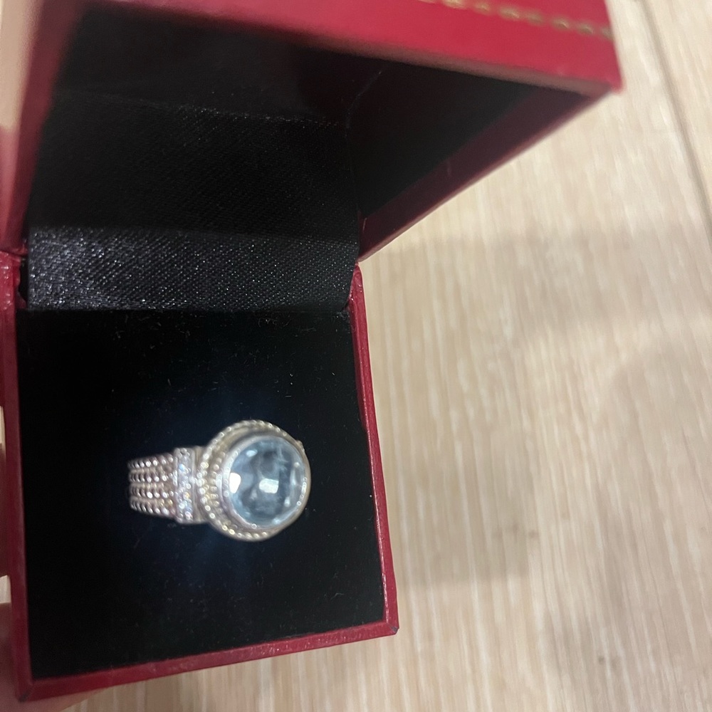 Hallmarked, Large aquamarine, 10 side diamonds, silver. Real Value 595.95